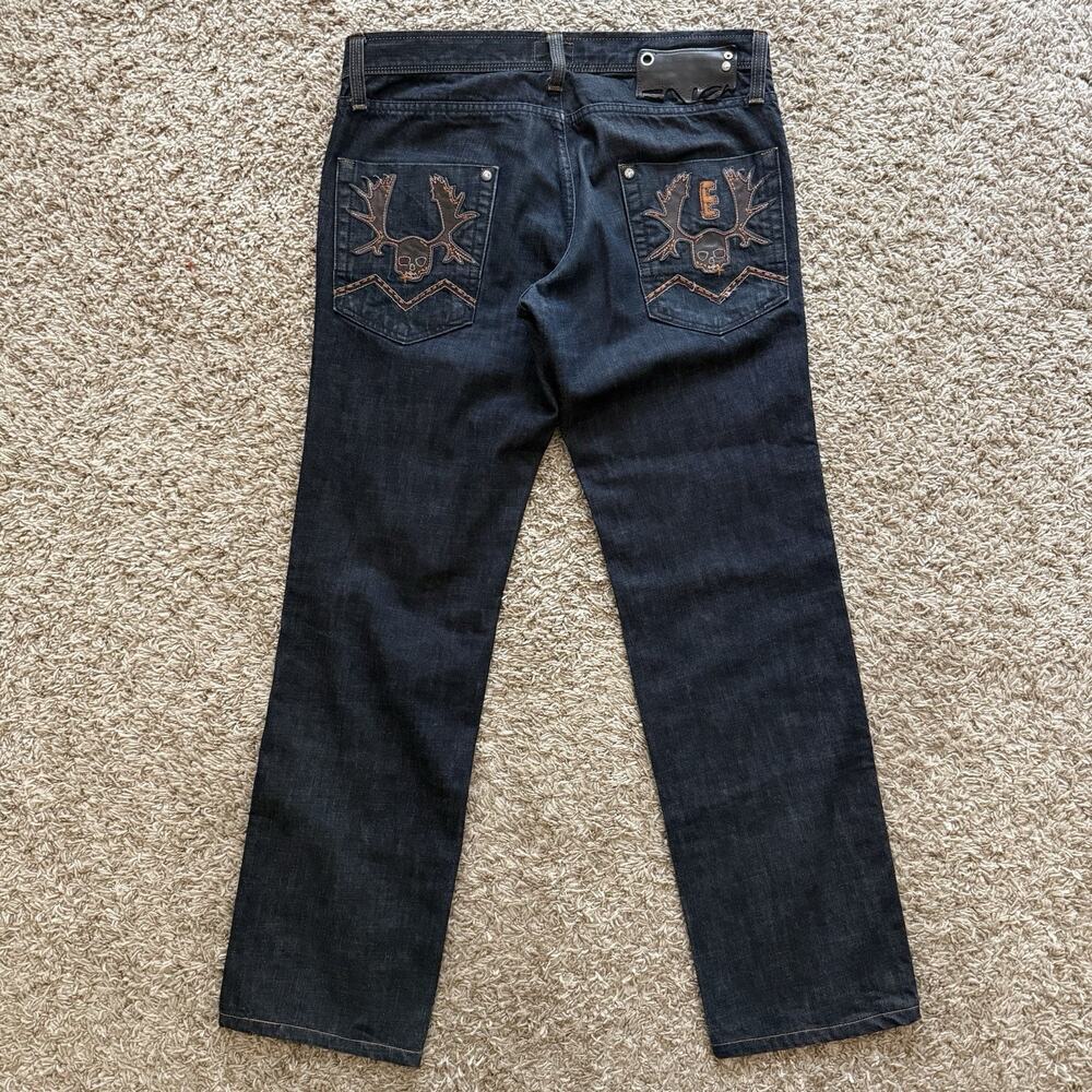 Vintage Energie Jeans Y2K Blue Denim Jeans Skull Embroidered Streetwear Size 34